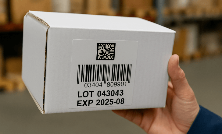 Logistics box with GS1 composite barcode