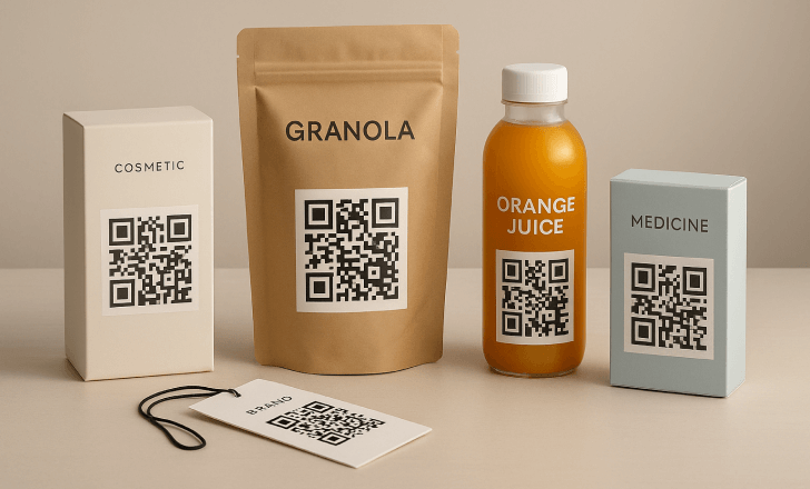 Products from multiple industries with QR packaging