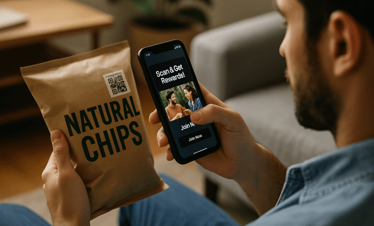Scanning snack QR code to join rewards program