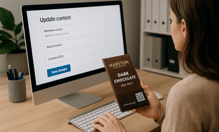 Updating packaging content linked to QR code