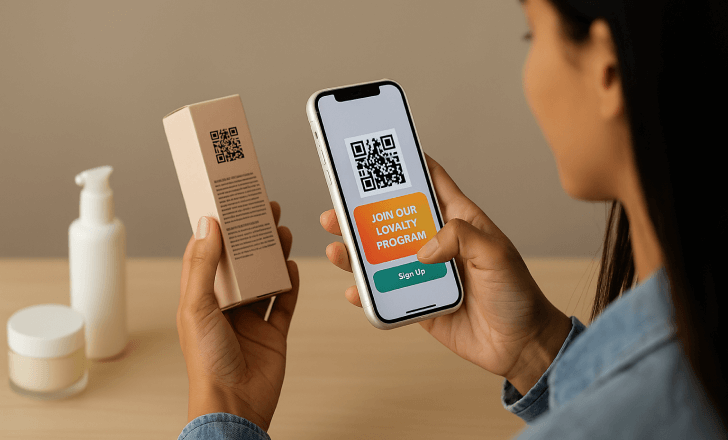 Loyalty reward screen displayed on a smartphone after scanning a QR code on a lipstick package