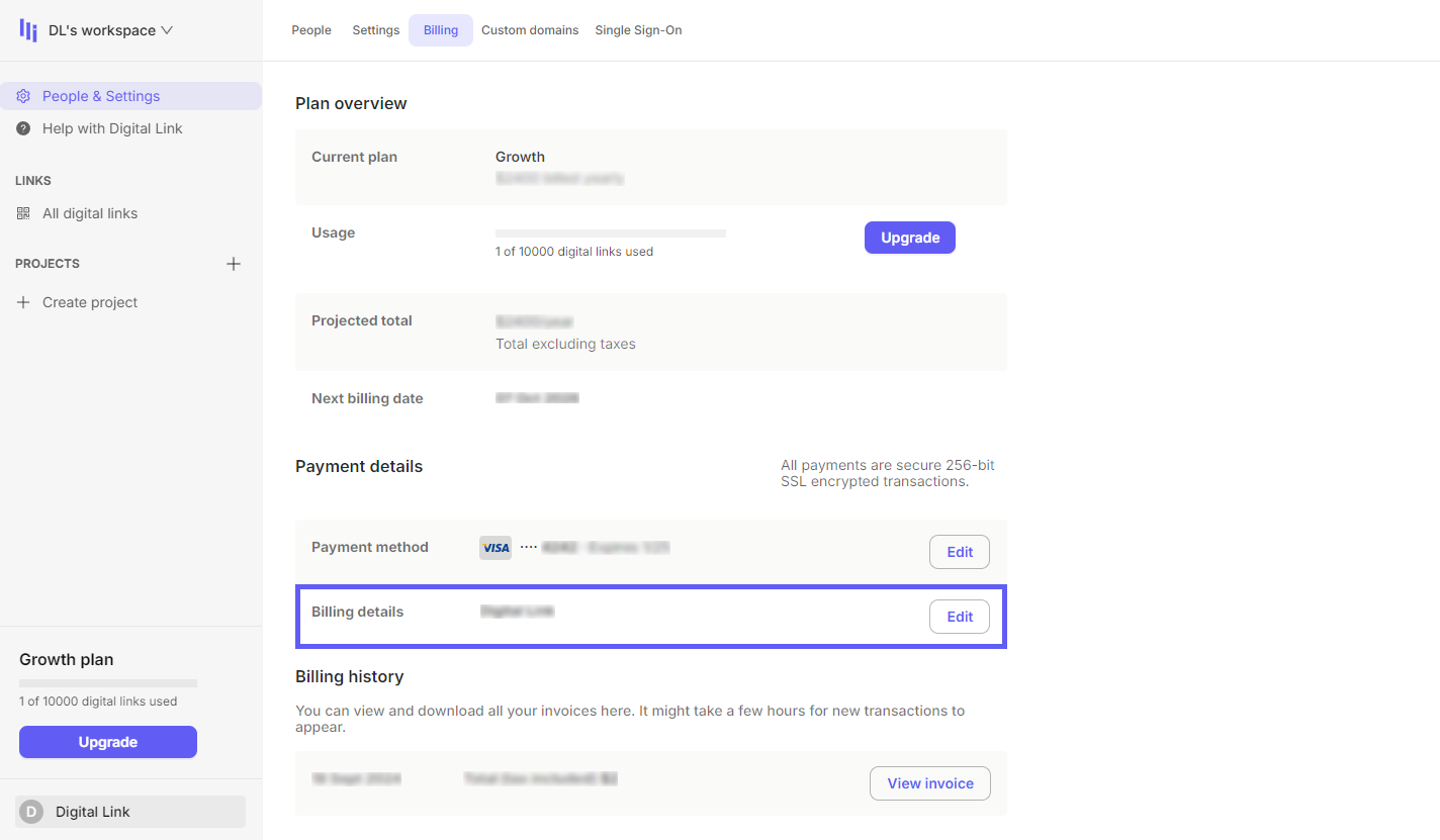 Billing - Change billing details