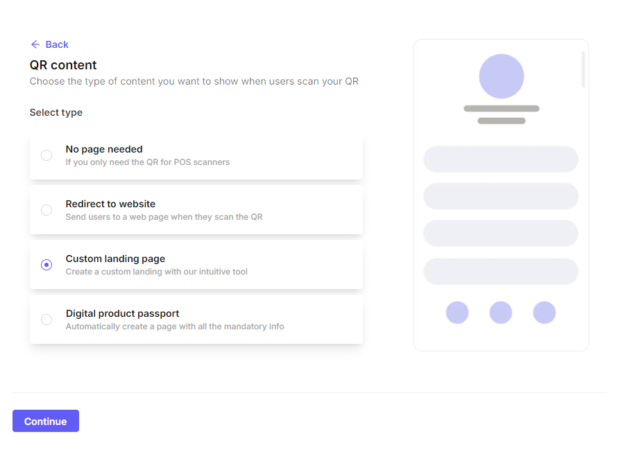 QR content - Custom landing page