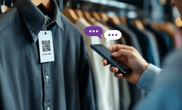 Person scanning clothing tag with QR code in store