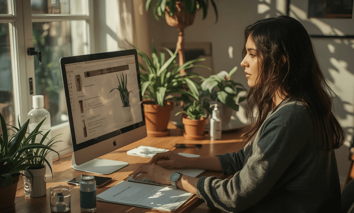 Copywriter writing detailed product descriptions for an ecommerce site.