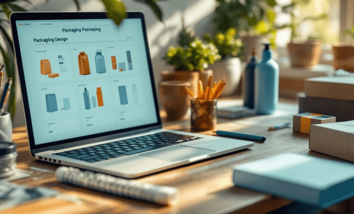 Designer using AI tools to create sustainable and efficient packaging.