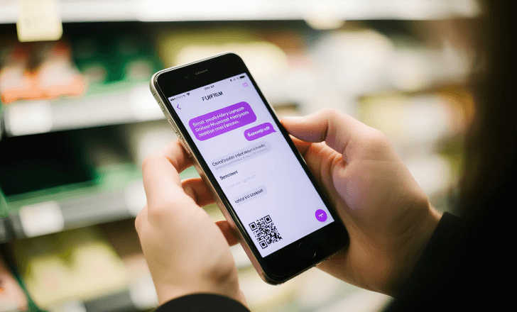 Shopper scanning product QR code in store to get answers from AI