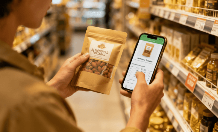 Shopper scanning product in store using internet access from packaging