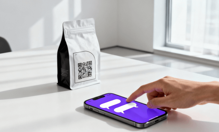 User scanning a product QR code revealing Cleo, the AI assistant from Digital Link.