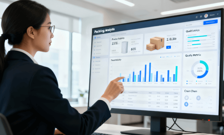 Analyst using data from smart packaging to improve food product transparency.